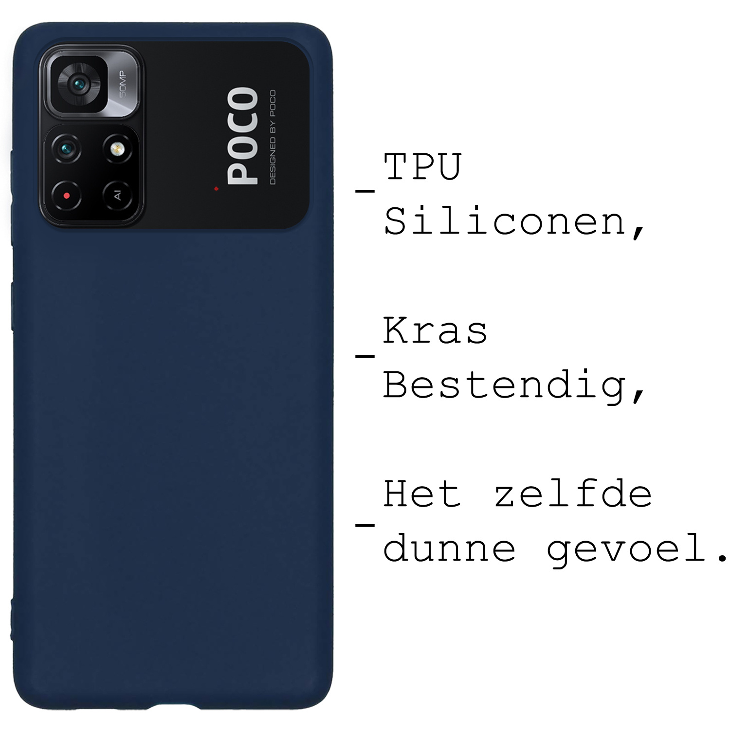 BASEY. Hoes Geschikt voor Xiaomi Poco M4 Pro 5G Hoesje Siliconen Back Cover Case Met Screenprotector - Hoesje Geschikt voor Xiaomi Poco M4 Pro 5G Hoes Cover Hoesje - Donkerblauw