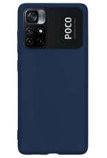 BASEY. Hoes Geschikt voor Xiaomi Poco M4 Pro 5G Hoesje Siliconen Back Cover Case Met Screenprotector - Hoesje Geschikt voor Xiaomi Poco M4 Pro 5G Hoes Cover Hoesje - Donkerblauw
