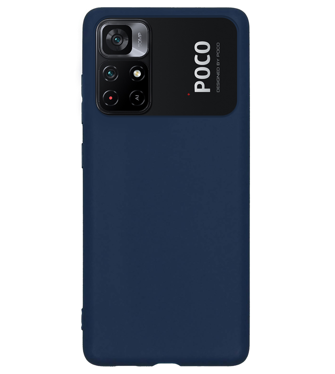 BASEY. Hoes Geschikt voor Xiaomi Poco M4 Pro 5G Hoesje Siliconen Back Cover Case Met Screenprotector - Hoesje Geschikt voor Xiaomi Poco M4 Pro 5G Hoes Cover Hoesje - Donkerblauw