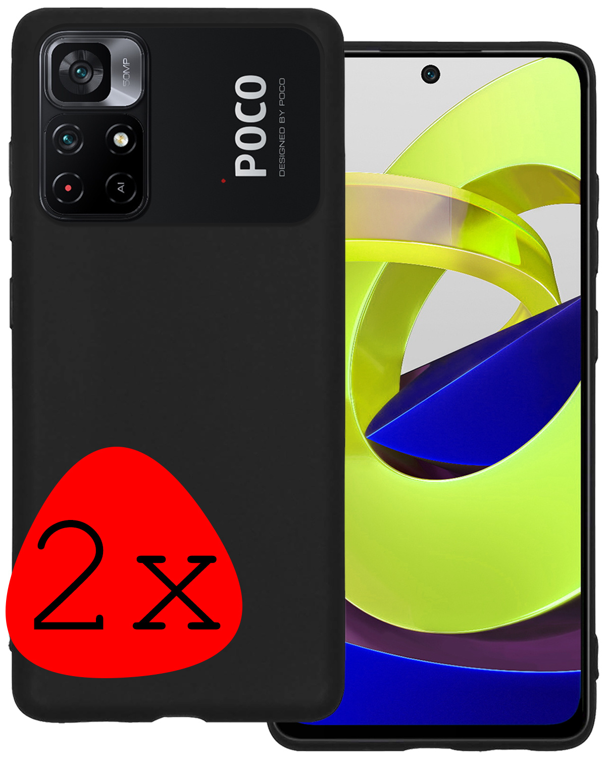 BASEY. Hoes Geschikt voor Xiaomi Poco M4 Pro 5G Hoesje Siliconen Back Cover Case - Hoesje Geschikt voor Xiaomi Poco M4 Pro 5G Hoes Cover Hoesje - Zwart - 2 Stuks