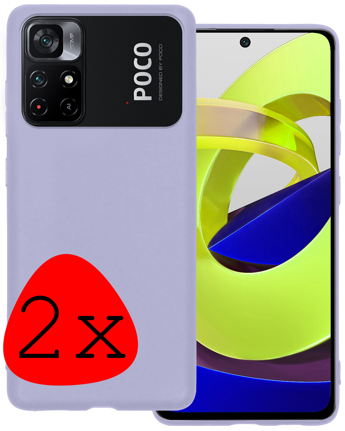 BASEY. Hoes Geschikt voor Xiaomi Poco M4 Pro 5G Hoesje Siliconen Back Cover Case - Hoesje Geschikt voor Xiaomi Poco M4 Pro 5G Hoes Cover Hoesje - Lila - 2 Stuks