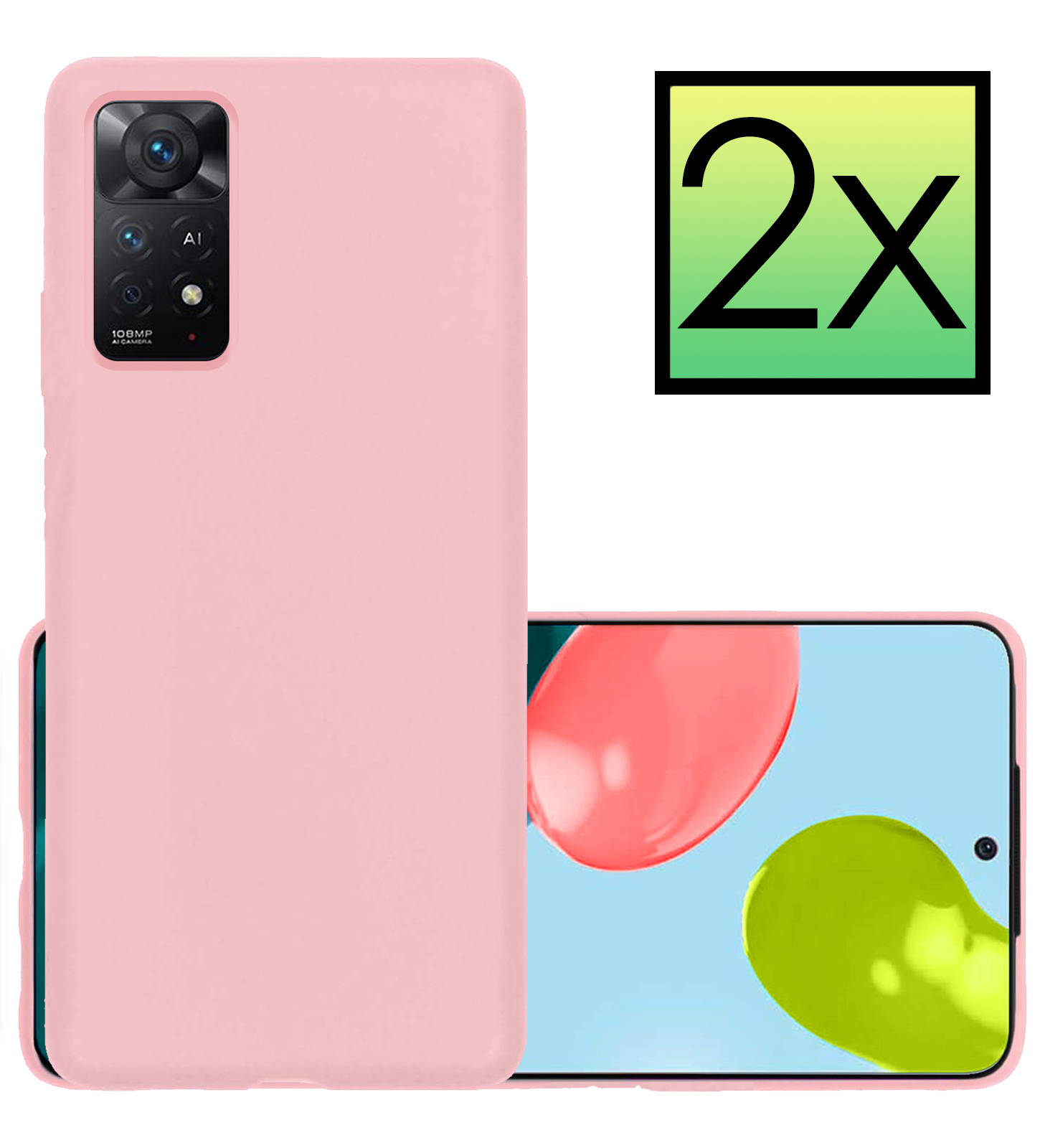 NoXx Hoes Geschikt voor Xiaomi Redmi Note 11s Hoesje Cover Siliconen Back Case Hoes - Lichtroze - 2x