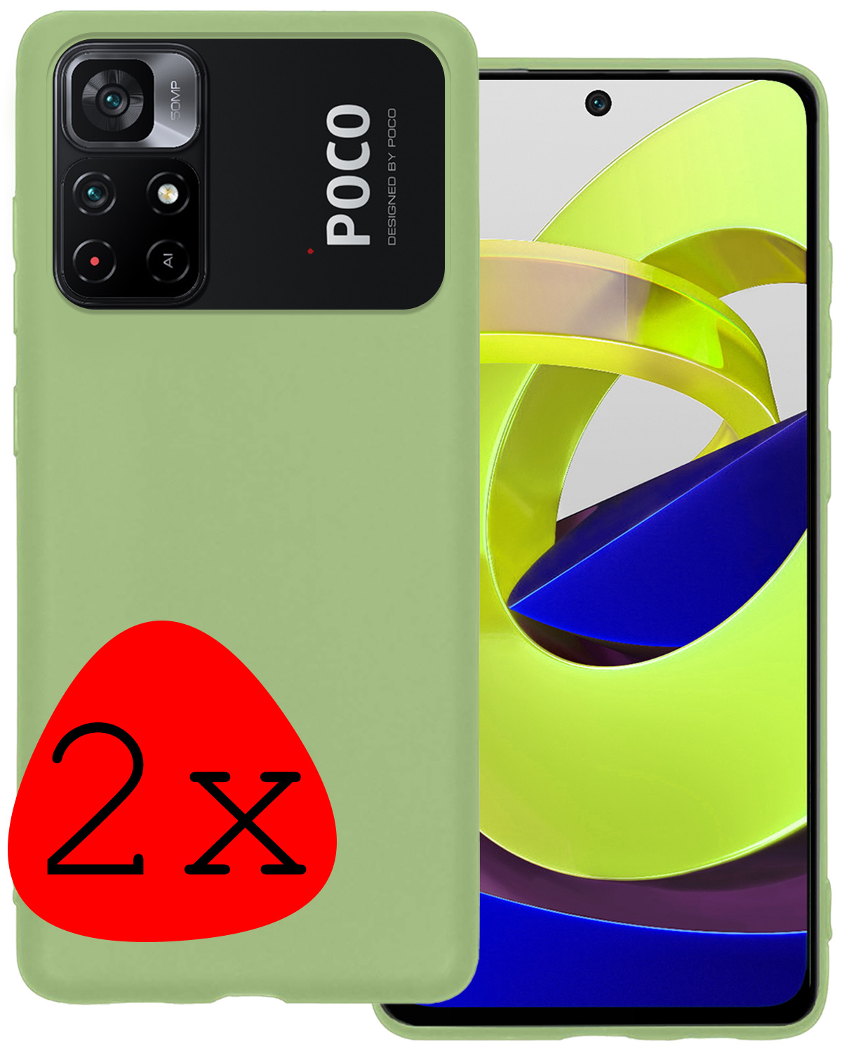 BASEY. Hoes Geschikt voor Xiaomi Poco M4 Pro 5G Hoesje Siliconen Back Cover Case - Hoesje Geschikt voor Xiaomi Poco M4 Pro 5G Hoes Cover Hoesje - Groen - 2 Stuks