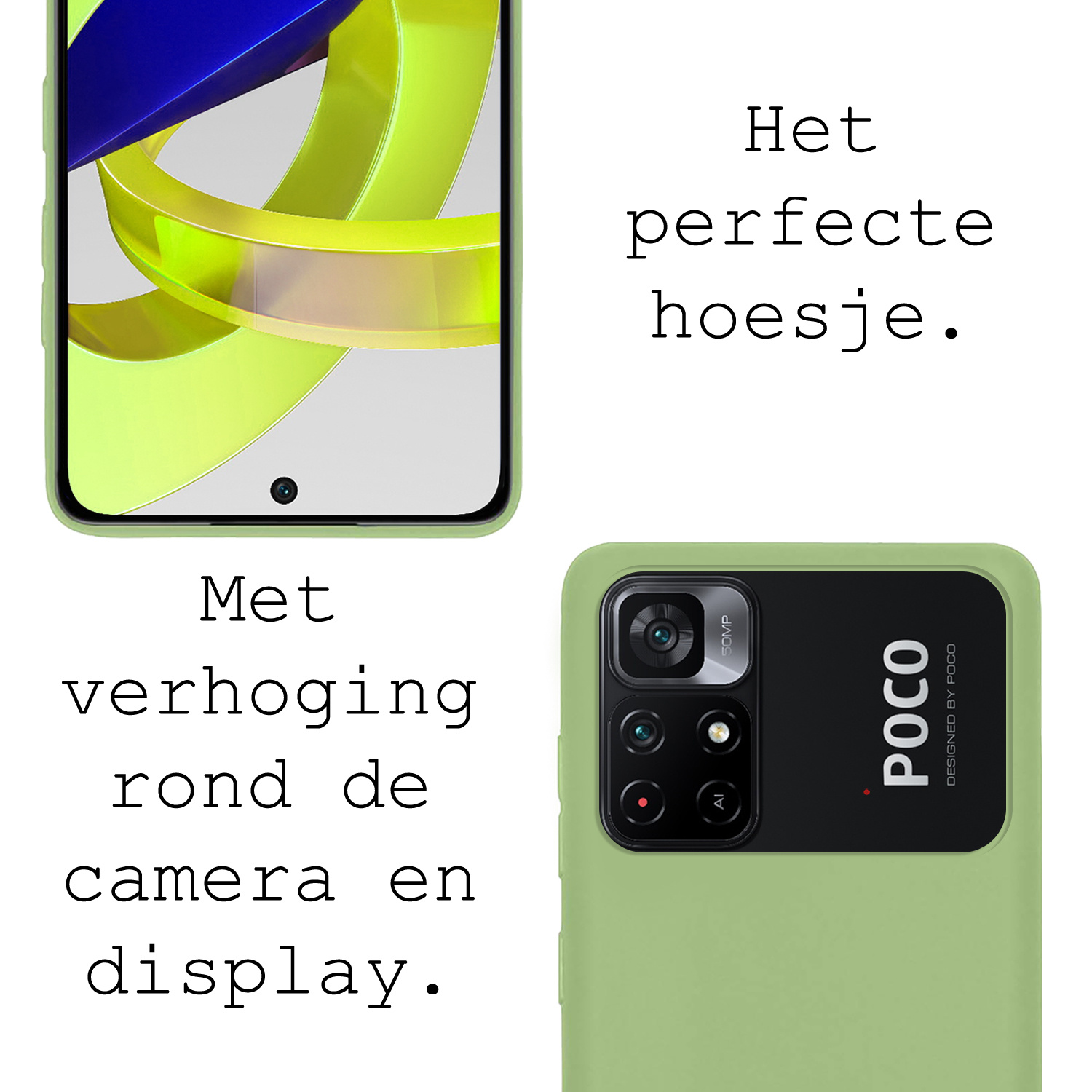 BASEY. Hoes Geschikt voor Xiaomi Poco M4 Pro 5G Hoesje Siliconen Back Cover Case - Hoesje Geschikt voor Xiaomi Poco M4 Pro 5G Hoes Cover Hoesje - Groen - 2 Stuks