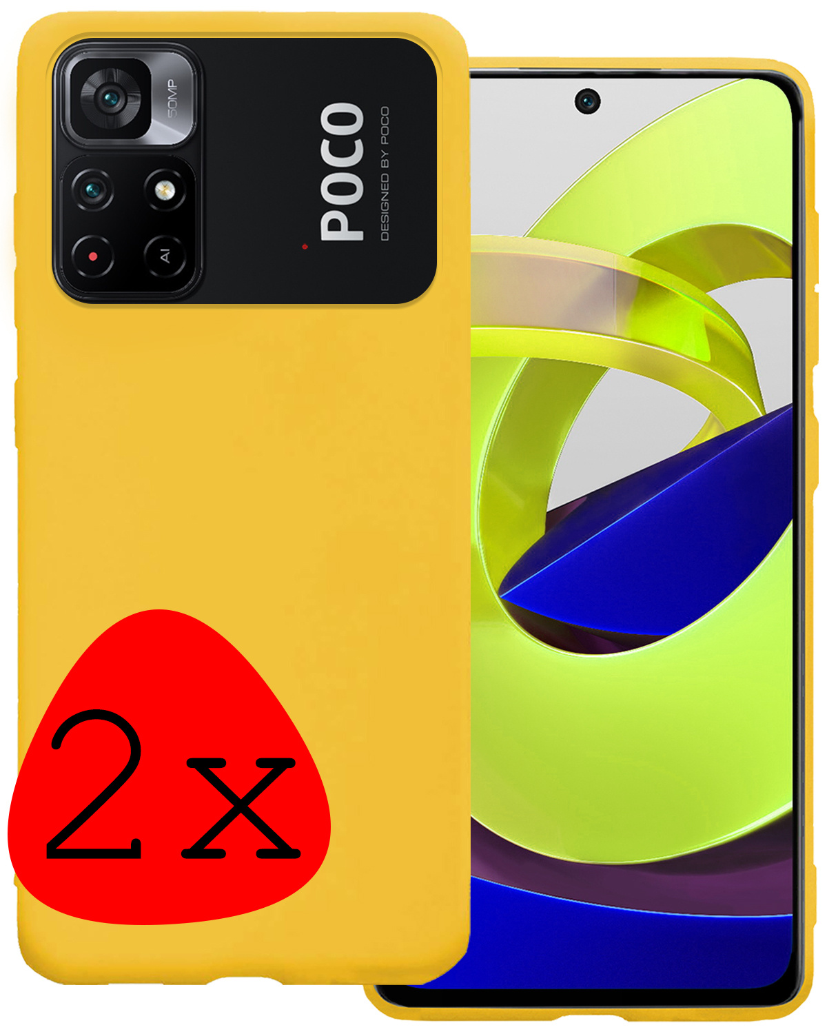 BASEY. Hoes Geschikt voor Xiaomi Poco M4 Pro 5G Hoesje Siliconen Back Cover Case - Hoesje Geschikt voor Xiaomi Poco M4 Pro 5G Hoes Cover Hoesje - Geel - 2 Stuks