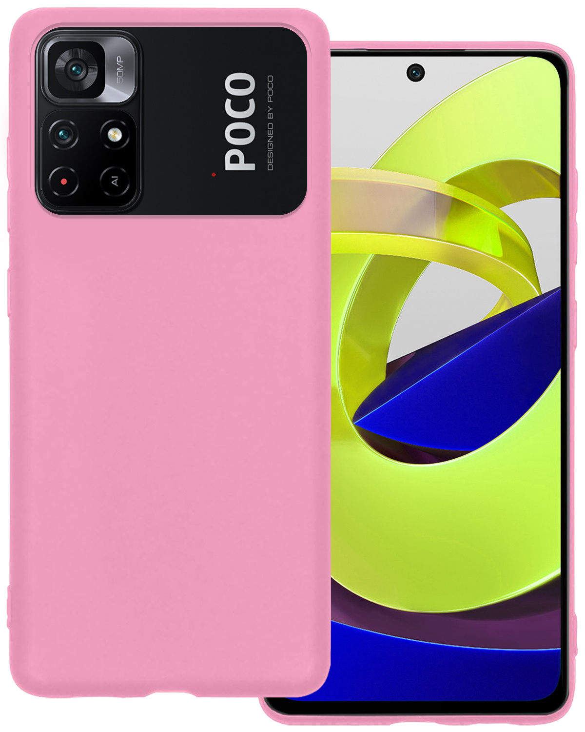 BASEY. Hoes Geschikt voor Xiaomi Poco M4 Pro 5G Hoesje Siliconen Back Cover Case - Hoesje Geschikt voor Xiaomi Poco M4 Pro 5G Hoes Cover Hoesje - Lichtroze