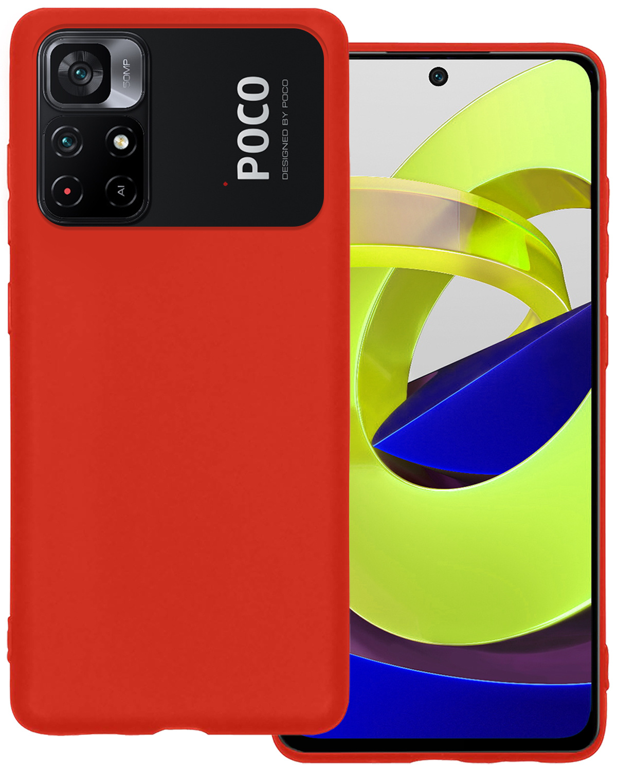 BASEY. Hoes Geschikt voor Xiaomi Poco M4 Pro 5G Hoesje Siliconen Back Cover Case - Hoesje Geschikt voor Xiaomi Poco M4 Pro 5G Hoes Cover Hoesje - Rood