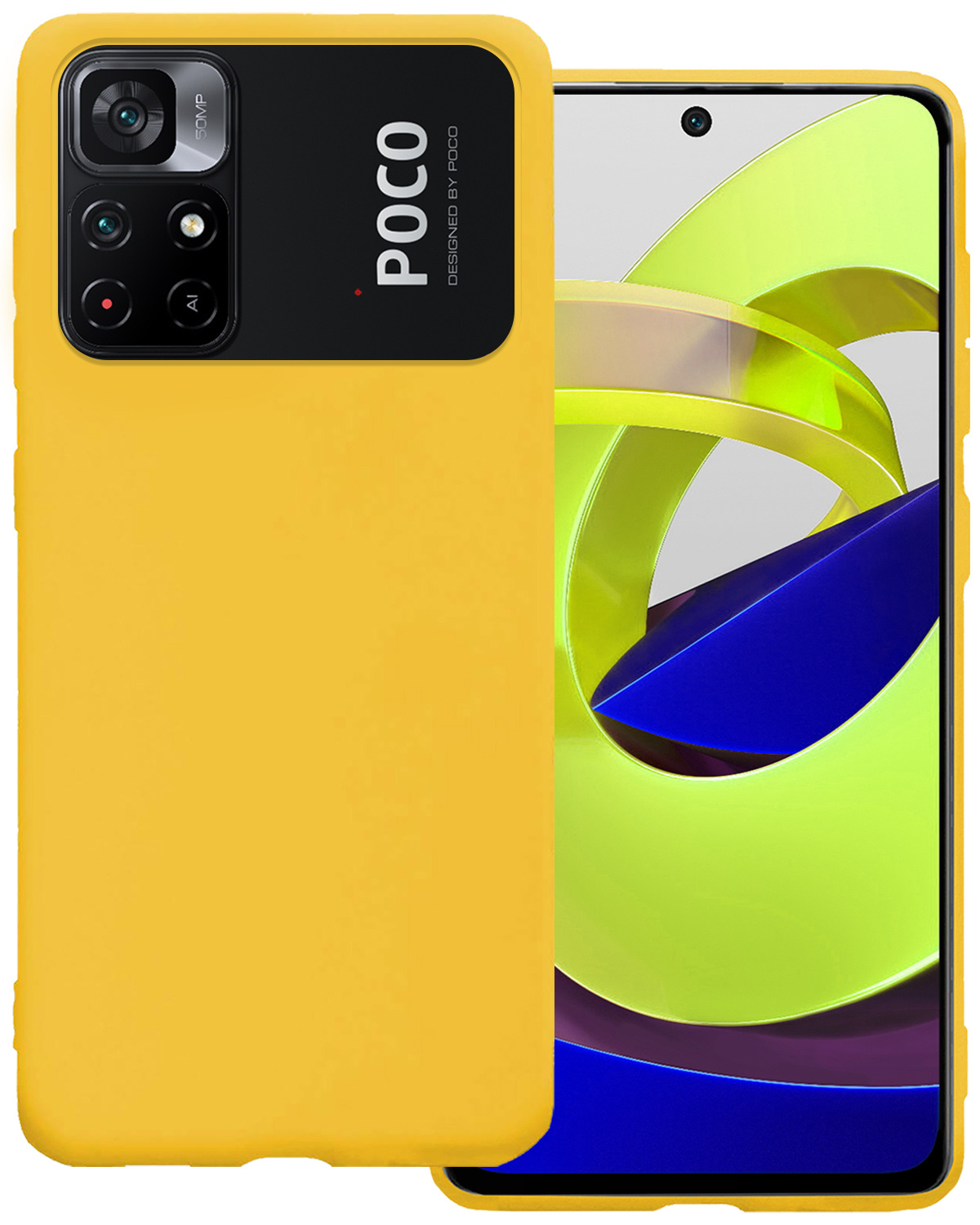 BASEY. Hoes Geschikt voor Xiaomi Poco M4 Pro 5G Hoesje Siliconen Back Cover Case - Hoesje Geschikt voor Xiaomi Poco M4 Pro 5G Hoes Cover Hoesje - Geel