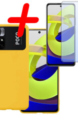 BASEY. Hoes Geschikt voor Xiaomi Poco M4 Pro 5G Hoesje Siliconen Back Cover Case Met Screenprotector - Hoesje Geschikt voor Xiaomi Poco M4 Pro 5G Hoes Cover Hoesje - Geel