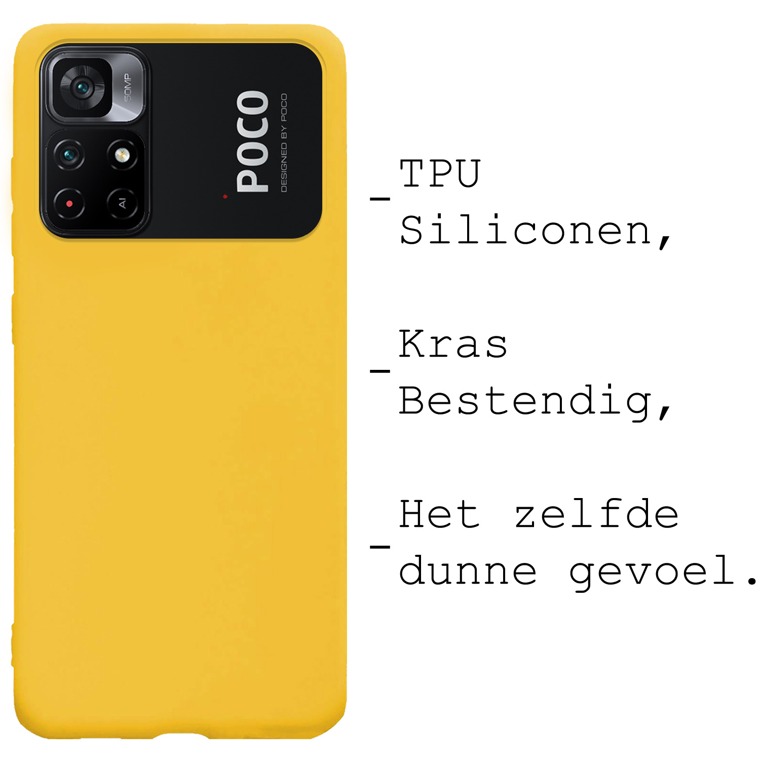 BASEY. Hoes Geschikt voor Xiaomi Poco M4 Pro 5G Hoesje Siliconen Back Cover Case Met Screenprotector - Hoesje Geschikt voor Xiaomi Poco M4 Pro 5G Hoes Cover Hoesje - Geel