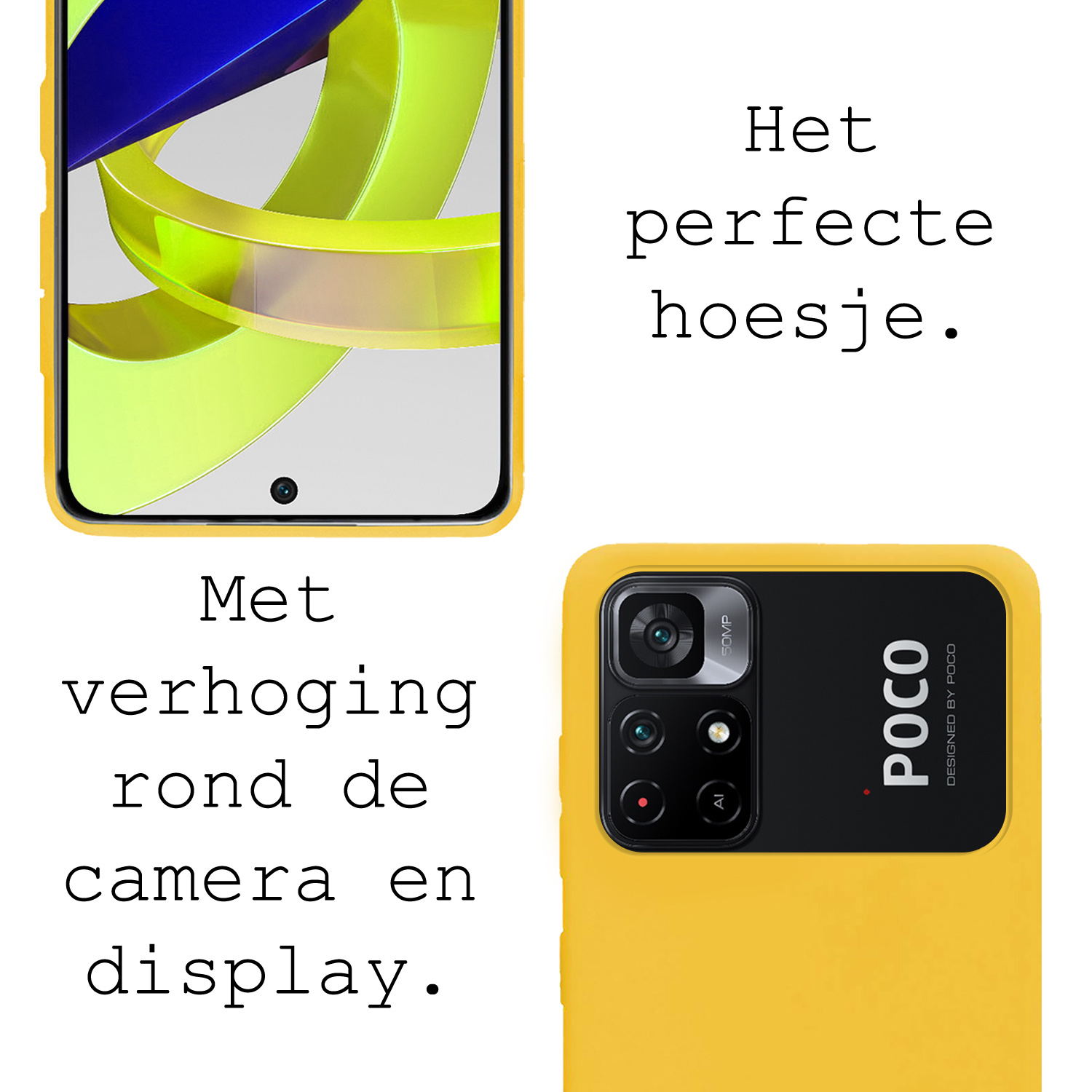 BASEY. Hoes Geschikt voor Xiaomi Poco M4 Pro 5G Hoesje Siliconen Back Cover Case Met Screenprotector - Hoesje Geschikt voor Xiaomi Poco M4 Pro 5G Hoes Cover Hoesje - Geel