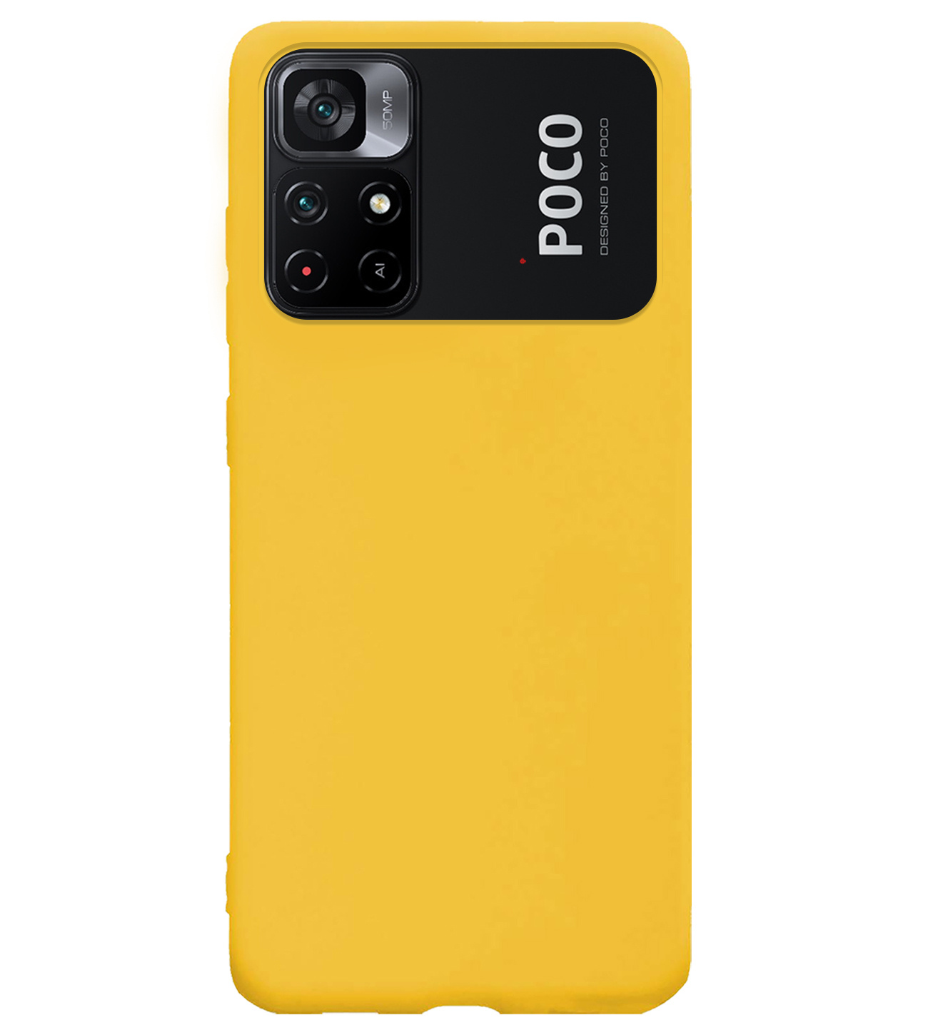 BASEY. Hoes Geschikt voor Xiaomi Poco M4 Pro 5G Hoesje Siliconen Back Cover Case Met Screenprotector - Hoesje Geschikt voor Xiaomi Poco M4 Pro 5G Hoes Cover Hoesje - Geel