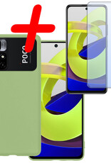 BASEY. Hoes Geschikt voor Xiaomi Poco M4 Pro 5G Hoesje Siliconen Back Cover Case Met Screenprotector - Hoesje Geschikt voor Xiaomi Poco M4 Pro 5G Hoes Cover Hoesje - Groen