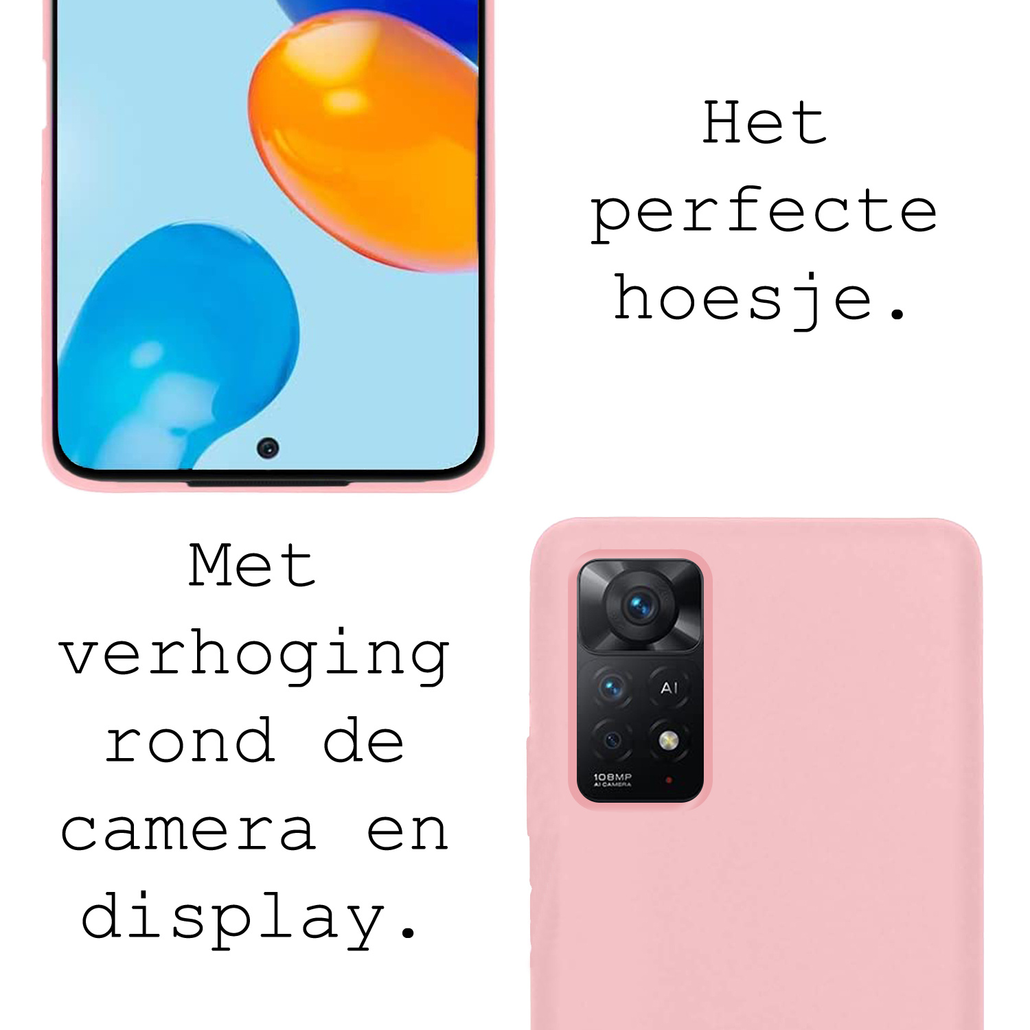 BASEY. Hoes Geschikt voor Xiaomi Redmi Note 11s Hoesje Siliconen Back Cover Case Met 2x Screenprotector - Hoesje Geschikt voor Xiaomi Redmi Note 11s Hoes Cover Hoesje - Lichtroze