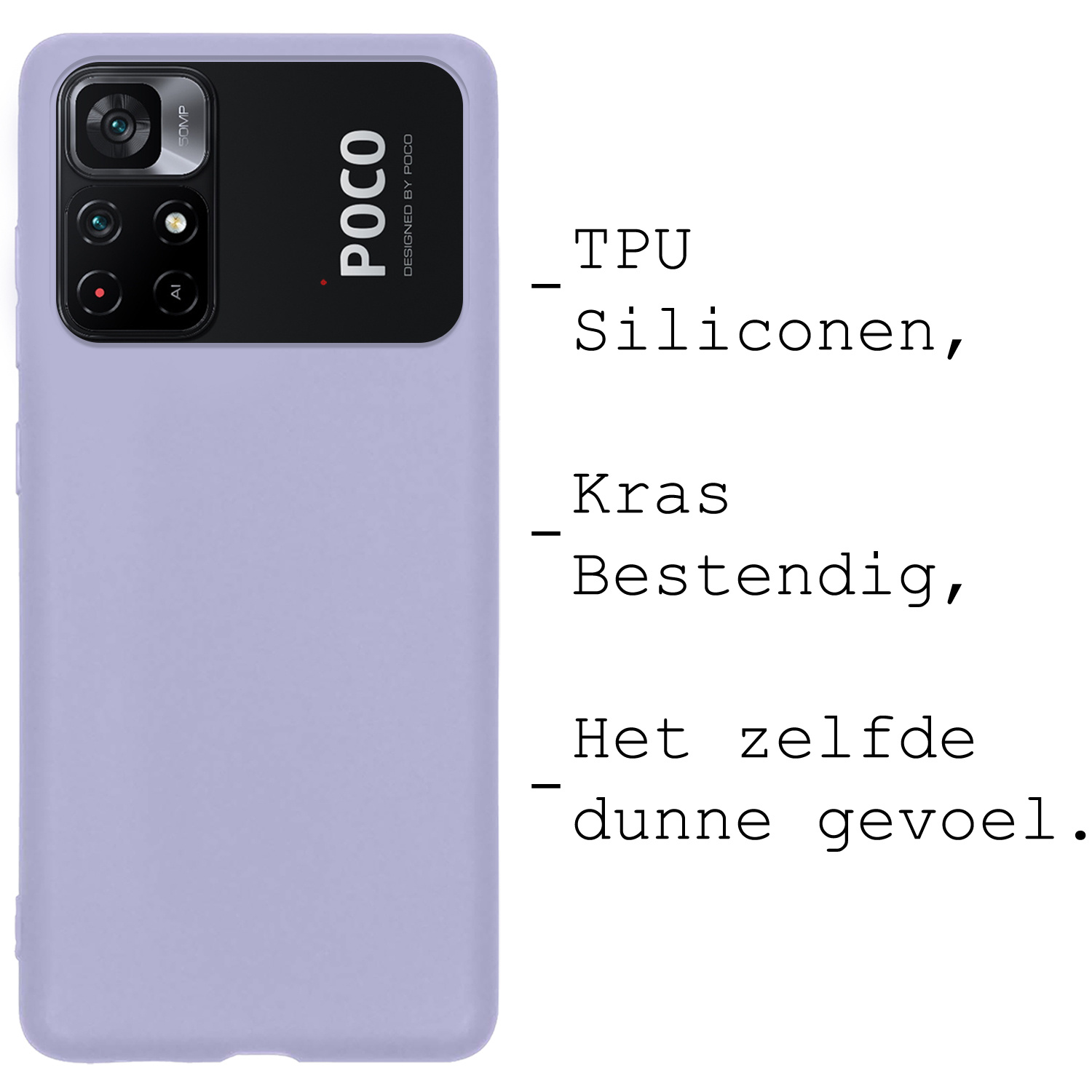 BASEY. Hoes Geschikt voor Xiaomi Poco M4 Pro 5G Hoesje Siliconen Back Cover Case Met Screenprotector - Hoesje Geschikt voor Xiaomi Poco M4 Pro 5G Hoes Cover Hoesje - Lila