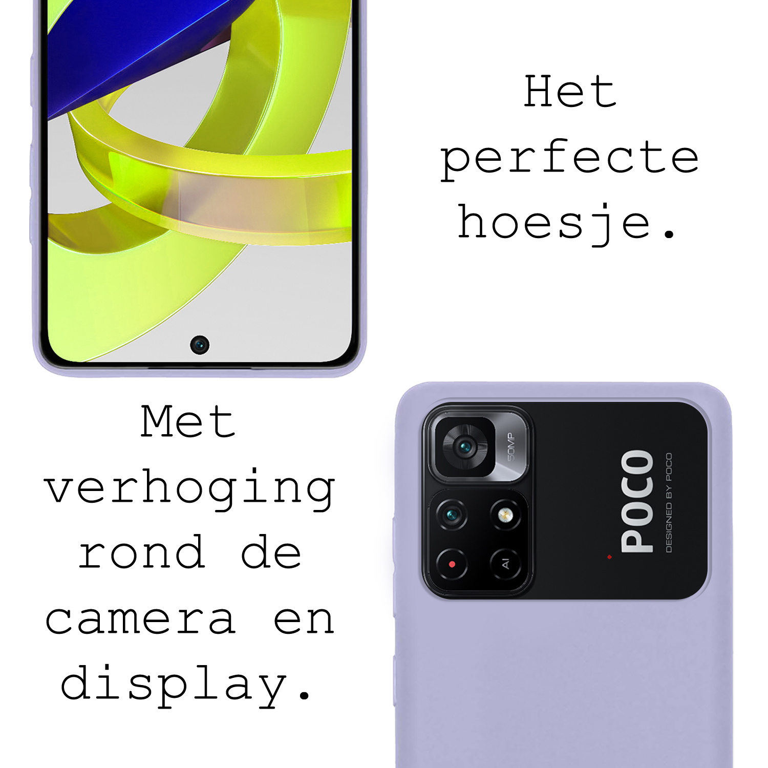 BASEY. Hoes Geschikt voor Xiaomi Poco M4 Pro 5G Hoesje Siliconen Back Cover Case Met Screenprotector - Hoesje Geschikt voor Xiaomi Poco M4 Pro 5G Hoes Cover Hoesje - Lila