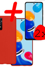 BASEY. Hoes Geschikt voor Xiaomi Redmi Note 11s Hoesje Siliconen Back Cover Case Met 2x Screenprotector - Hoesje Geschikt voor Xiaomi Redmi Note 11s Hoes Cover Hoesje - Rood