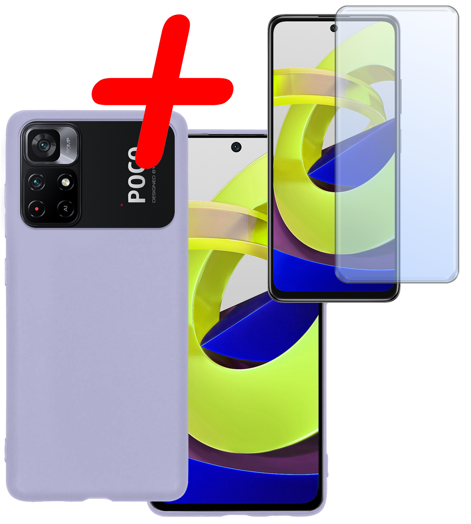 BASEY. Hoes Geschikt voor Xiaomi Poco M4 Pro 5G Hoesje Siliconen Back Cover Case Met Screenprotector - Hoesje Geschikt voor Xiaomi Poco M4 Pro 5G Hoes Cover Hoesje - Lila