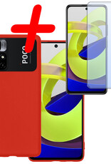 BASEY. Hoes Geschikt voor Xiaomi Poco M4 Pro 5G Hoesje Siliconen Back Cover Case Met Screenprotector - Hoesje Geschikt voor Xiaomi Poco M4 Pro 5G Hoes Cover Hoesje - Rood