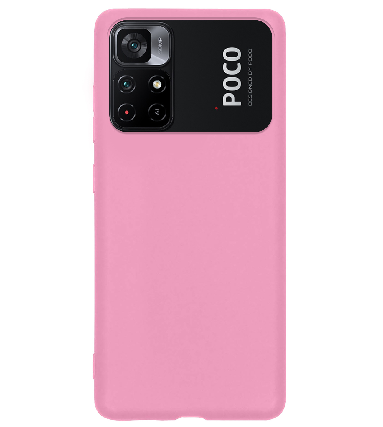 BASEY. Hoes Geschikt voor Xiaomi Poco M4 Pro 5G Hoesje Siliconen Back Cover Case Met Screenprotector - Hoesje Geschikt voor Xiaomi Poco M4 Pro 5G Hoes Cover Hoesje - Lichtroze