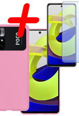 BASEY. Hoes Geschikt voor Xiaomi Poco M4 Pro 5G Hoesje Siliconen Back Cover Case Met Screenprotector - Hoesje Geschikt voor Xiaomi Poco M4 Pro 5G Hoes Cover Hoesje - Lichtroze