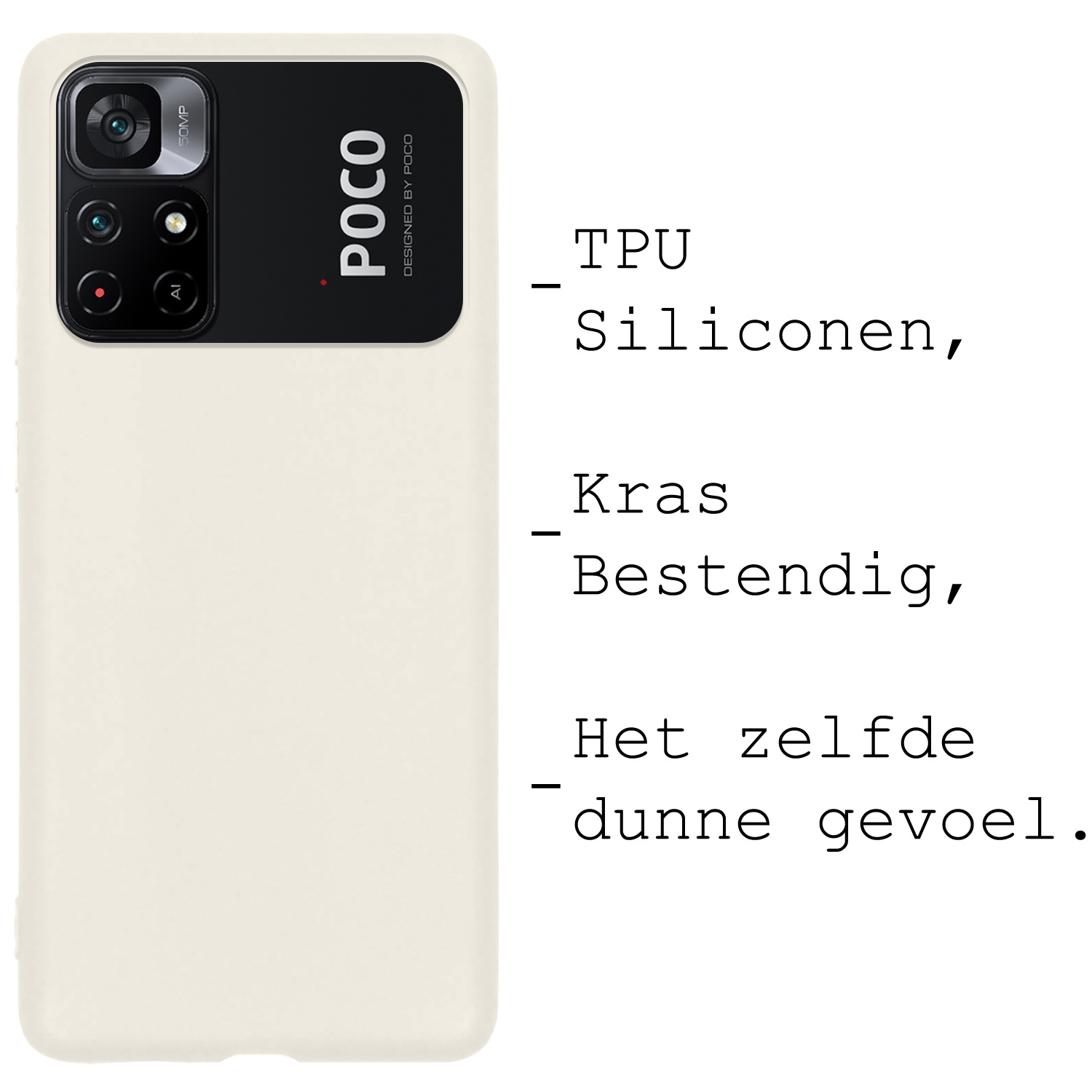 BASEY. Hoes Geschikt voor Xiaomi Poco M4 Pro 5G Hoesje Siliconen Back Cover Case Met Screenprotector - Hoesje Geschikt voor Xiaomi Poco M4 Pro 5G Hoes Cover Hoesje - Wit