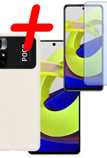 BASEY. Hoes Geschikt voor Xiaomi Poco M4 Pro 5G Hoesje Siliconen Back Cover Case Met Screenprotector - Hoesje Geschikt voor Xiaomi Poco M4 Pro 5G Hoes Cover Hoesje - Wit