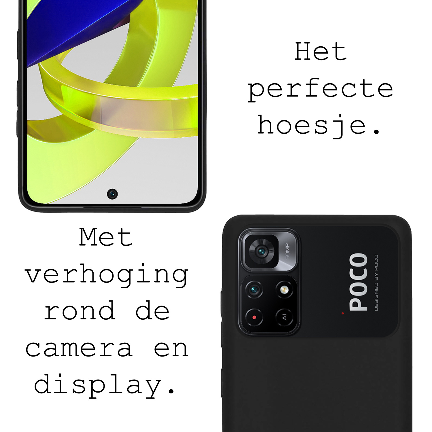 BASEY. Hoes Geschikt voor Xiaomi Poco M4 Pro 5G Hoesje Siliconen Back Cover Case Met Screenprotector - Hoesje Geschikt voor Xiaomi Poco M4 Pro 5G Hoes Cover Hoesje - Zwart