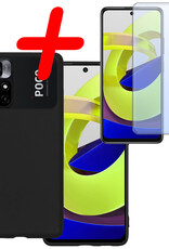 BASEY. Hoes Geschikt voor Xiaomi Poco M4 Pro 5G Hoesje Siliconen Back Cover Case Met Screenprotector - Hoesje Geschikt voor Xiaomi Poco M4 Pro 5G Hoes Cover Hoesje - Zwart