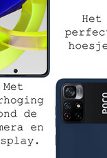 BASEY. Hoes Geschikt voor Xiaomi Poco M4 Pro 5G Hoesje Siliconen Back Cover Case Met 2x Screenprotector - Hoesje Geschikt voor Xiaomi Poco M4 Pro 5G Hoes Cover Hoesje - Donkerblauw
