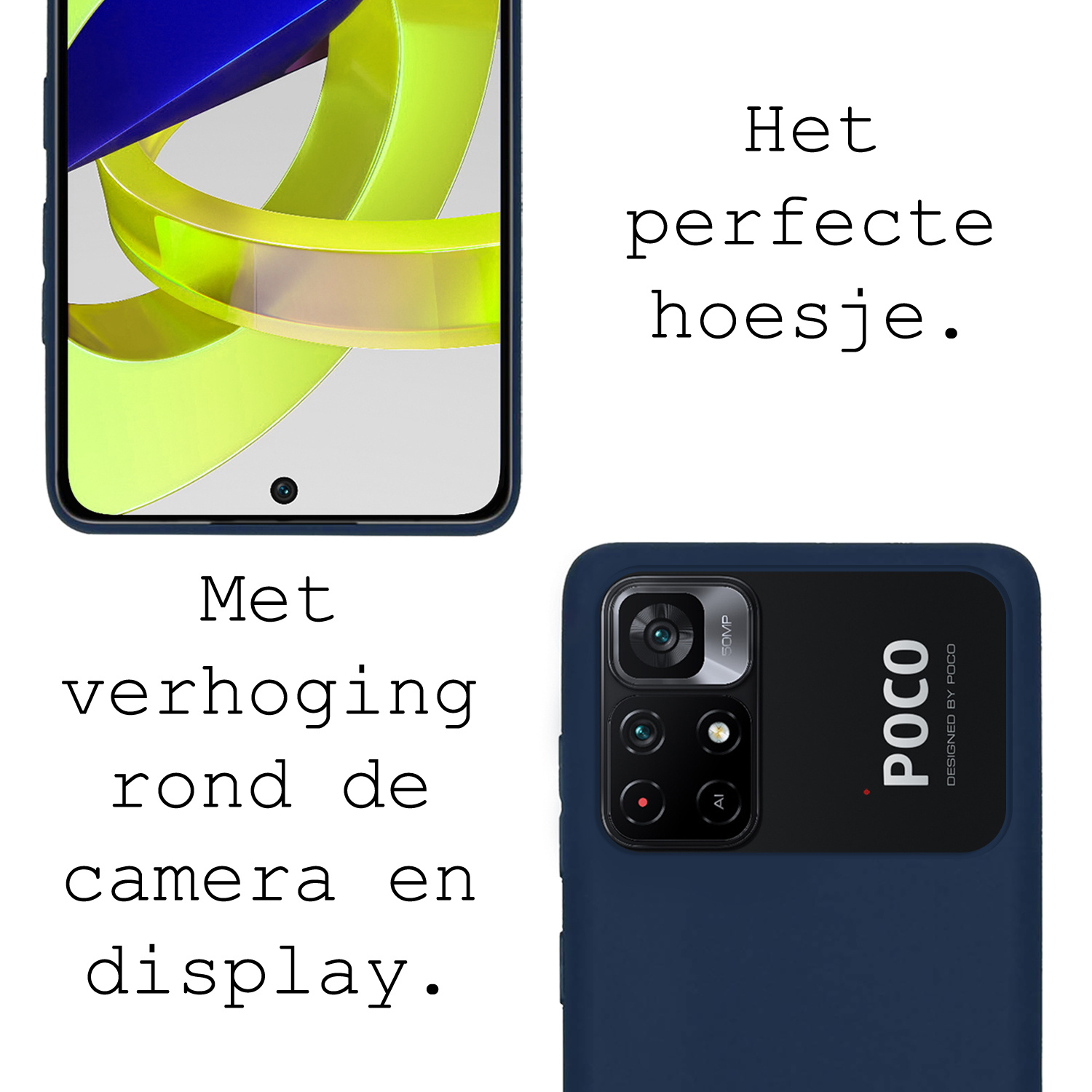 BASEY. Hoes Geschikt voor Xiaomi Poco M4 Pro 5G Hoesje Siliconen Back Cover Case Met 2x Screenprotector - Hoesje Geschikt voor Xiaomi Poco M4 Pro 5G Hoes Cover Hoesje - Donkerblauw