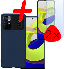 BASEY. BASEY. Xiaomi Poco M4 Pro 5G Hoesje Siliconen Met 2x Screenprotector - Donkerblauw