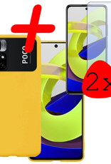 BASEY. Hoes Geschikt voor Xiaomi Poco M4 Pro 5G Hoesje Siliconen Back Cover Case Met 2x Screenprotector - Hoesje Geschikt voor Xiaomi Poco M4 Pro 5G Hoes Cover Hoesje - Geel