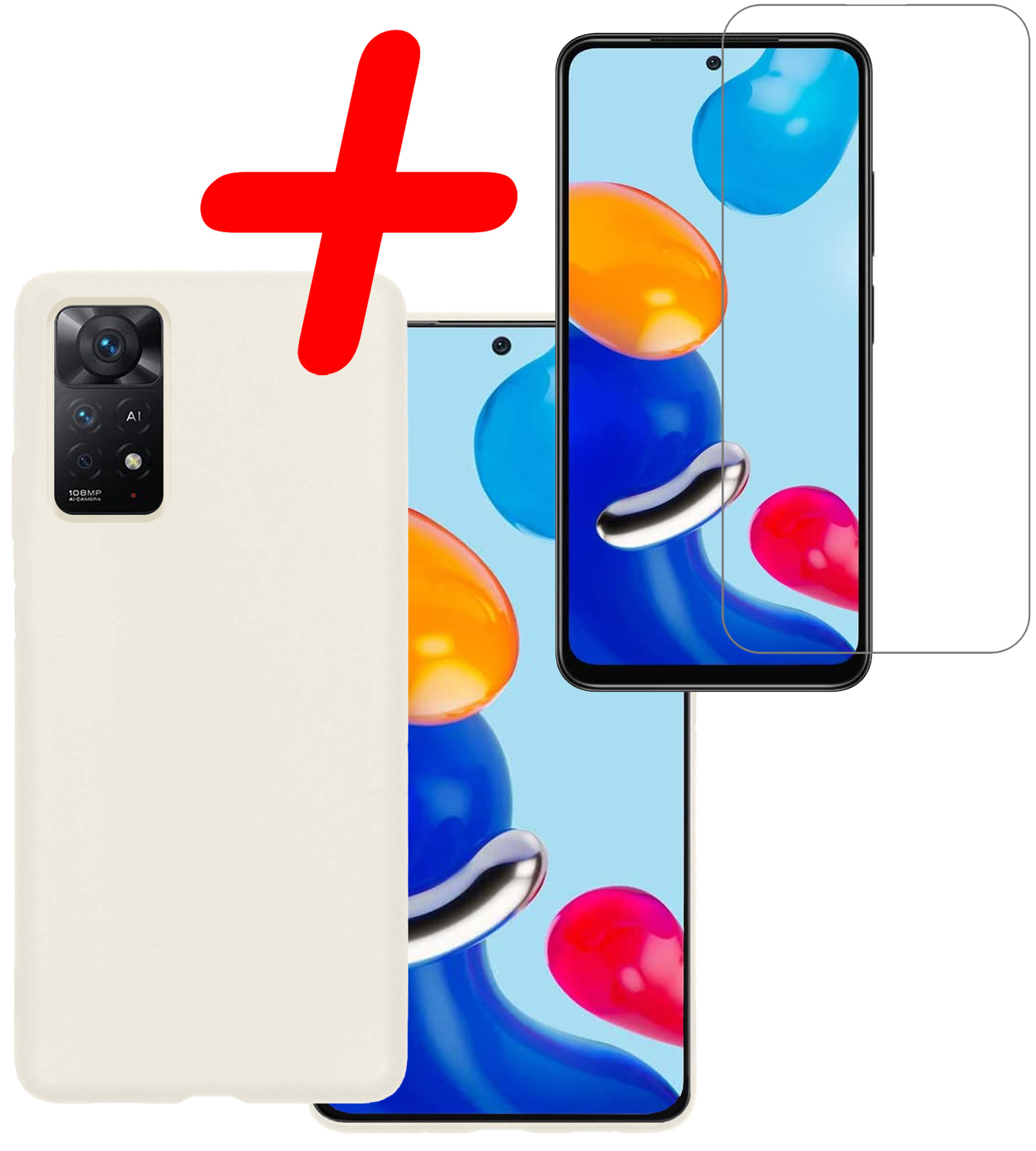 BASEY. Hoes Geschikt voor Xiaomi Redmi Note 11s Hoesje Siliconen Back Cover Case Met Screenprotector - Hoesje Geschikt voor Xiaomi Redmi Note 11s Hoes Cover Hoesje - Wit