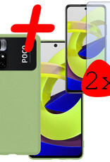 BASEY. Hoes Geschikt voor Xiaomi Poco M4 Pro 5G Hoesje Siliconen Back Cover Case Met 2x Screenprotector - Hoesje Geschikt voor Xiaomi Poco M4 Pro 5G Hoes Cover Hoesje - Groen