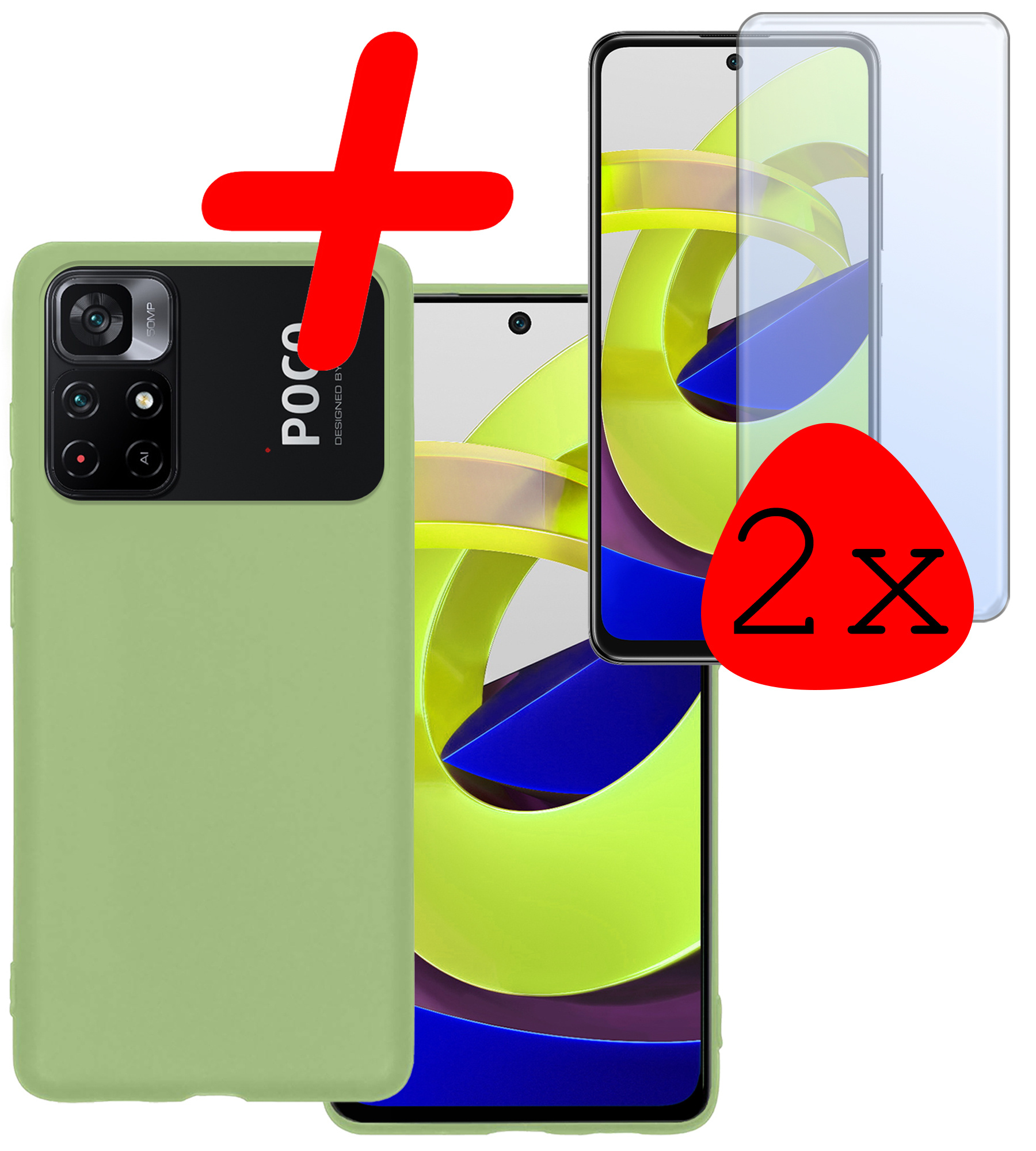 BASEY. Hoes Geschikt voor Xiaomi Poco M4 Pro 5G Hoesje Siliconen Back Cover Case Met 2x Screenprotector - Hoesje Geschikt voor Xiaomi Poco M4 Pro 5G Hoes Cover Hoesje - Groen