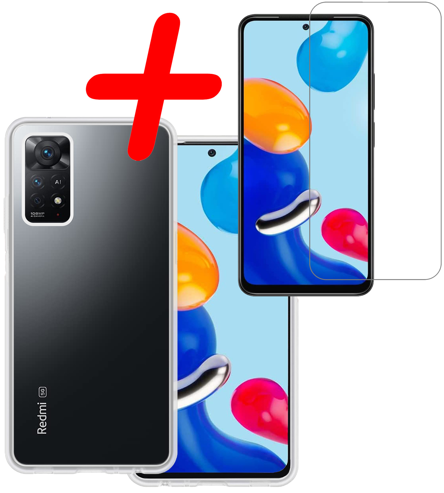 BASEY. Hoes Geschikt voor Xiaomi Redmi Note 11s Hoesje Siliconen Back Cover Case Met Screenprotector - Hoesje Geschikt voor Xiaomi Redmi Note 11s Hoes Cover Hoesje - Transparant