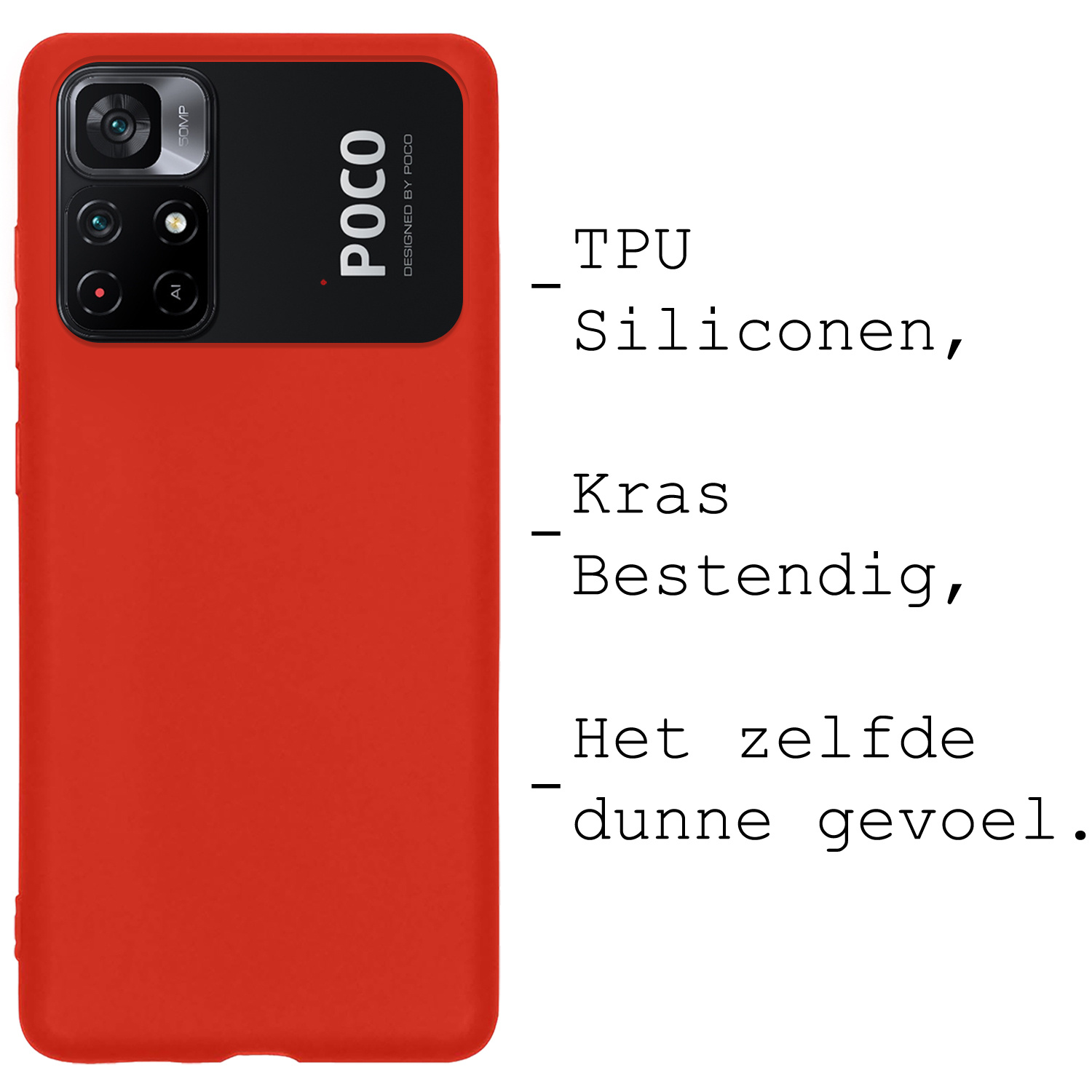 BASEY. Hoes Geschikt voor Xiaomi Poco M4 Pro 5G Hoesje Siliconen Back Cover Case Met 2x Screenprotector - Hoesje Geschikt voor Xiaomi Poco M4 Pro 5G Hoes Cover Hoesje - Rood