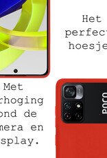 BASEY. Hoes Geschikt voor Xiaomi Poco M4 Pro 5G Hoesje Siliconen Back Cover Case Met 2x Screenprotector - Hoesje Geschikt voor Xiaomi Poco M4 Pro 5G Hoes Cover Hoesje - Rood