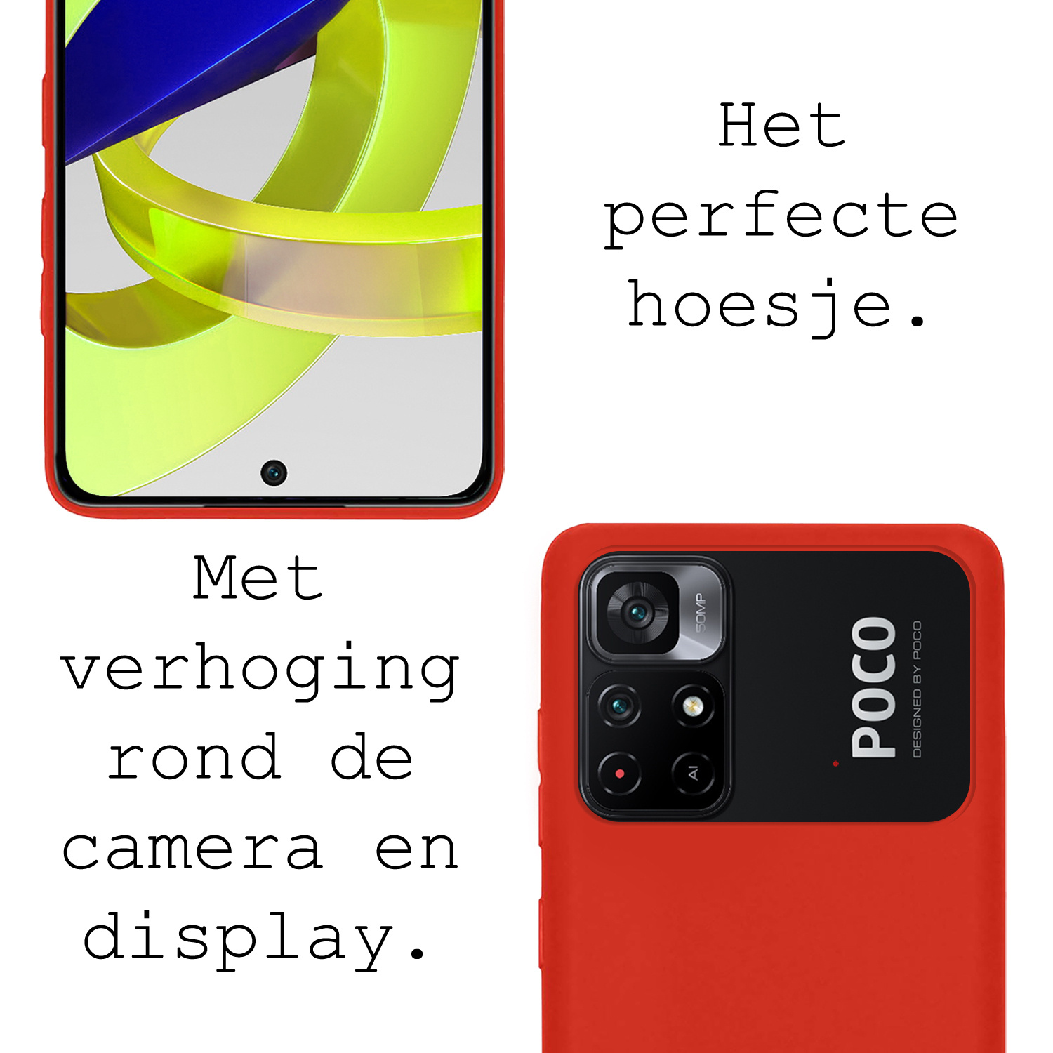 BASEY. Hoes Geschikt voor Xiaomi Poco M4 Pro 5G Hoesje Siliconen Back Cover Case Met 2x Screenprotector - Hoesje Geschikt voor Xiaomi Poco M4 Pro 5G Hoes Cover Hoesje - Rood