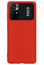 BASEY. Hoes Geschikt voor Xiaomi Poco M4 Pro 5G Hoesje Siliconen Back Cover Case Met 2x Screenprotector - Hoesje Geschikt voor Xiaomi Poco M4 Pro 5G Hoes Cover Hoesje - Rood