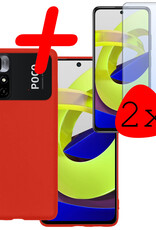 BASEY. Hoes Geschikt voor Xiaomi Poco M4 Pro 5G Hoesje Siliconen Back Cover Case Met 2x Screenprotector - Hoesje Geschikt voor Xiaomi Poco M4 Pro 5G Hoes Cover Hoesje - Rood