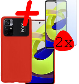 BASEY. BASEY. Xiaomi Poco M4 Pro 5G Hoesje Siliconen Met 2x Screenprotector - Rood