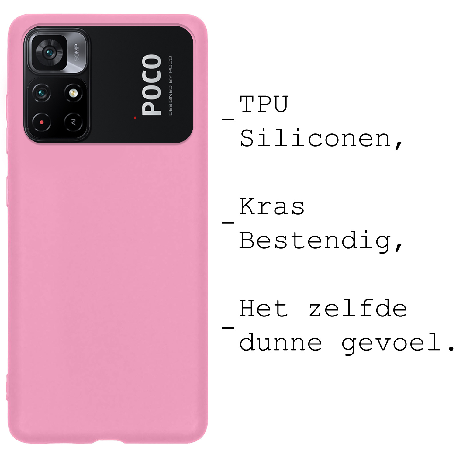 BASEY. Hoes Geschikt voor Xiaomi Poco M4 Pro 5G Hoesje Siliconen Back Cover Case Met 2x Screenprotector - Hoesje Geschikt voor Xiaomi Poco M4 Pro 5G Hoes Cover Hoesje - Lichtroze