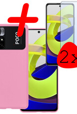 BASEY. Hoes Geschikt voor Xiaomi Poco M4 Pro 5G Hoesje Siliconen Back Cover Case Met 2x Screenprotector - Hoesje Geschikt voor Xiaomi Poco M4 Pro 5G Hoes Cover Hoesje - Lichtroze