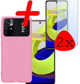 BASEY. BASEY. Xiaomi Poco M4 Pro 5G Hoesje Siliconen Met 2x Screenprotector - Lichtroze