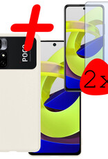 BASEY. Hoes Geschikt voor Xiaomi Poco M4 Pro 5G Hoesje Siliconen Back Cover Case Met 2x Screenprotector - Hoesje Geschikt voor Xiaomi Poco M4 Pro 5G Hoes Cover Hoesje - Wit
