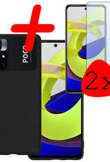 BASEY. Hoes Geschikt voor Xiaomi Poco M4 Pro 5G Hoesje Siliconen Back Cover Case Met 2x Screenprotector - Hoesje Geschikt voor Xiaomi Poco M4 Pro 5G Hoes Cover Hoesje - Zwart