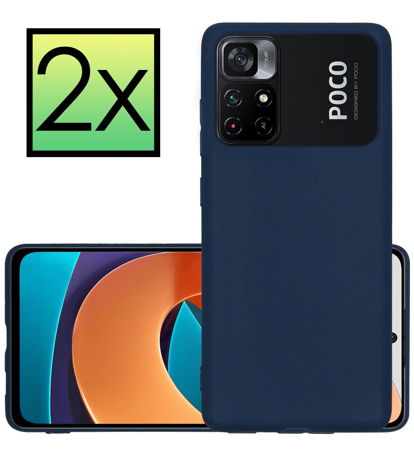 NoXx Hoes Geschikt voor Xiaomi Poco M4 Pro 5G Hoesje Cover Siliconen Back Case Hoes - Donkerblauw - 2x