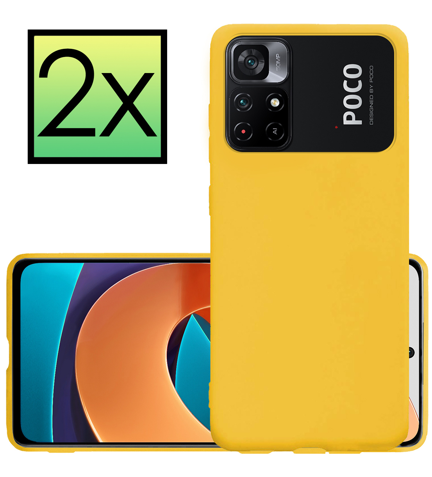 NoXx Hoes Geschikt voor Xiaomi Poco M4 Pro 5G Hoesje Cover Siliconen Back Case Hoes - Geel - 2x